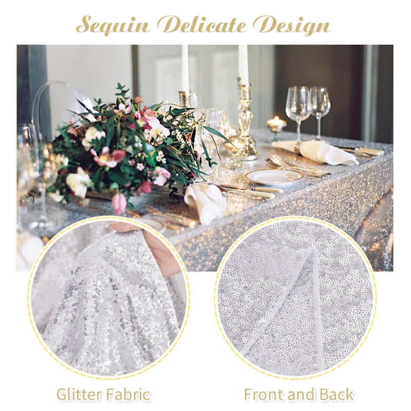 Fanqisi Sequin Tablecloths 50x102 Inch Silver Tablecloths Sequin Fabric Sparkly Table Decoration for Party Wedding Baby Shower Dinner Desserts Table - Image 3